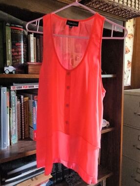 Coral Pink Button-Front Sleeveless Blouse